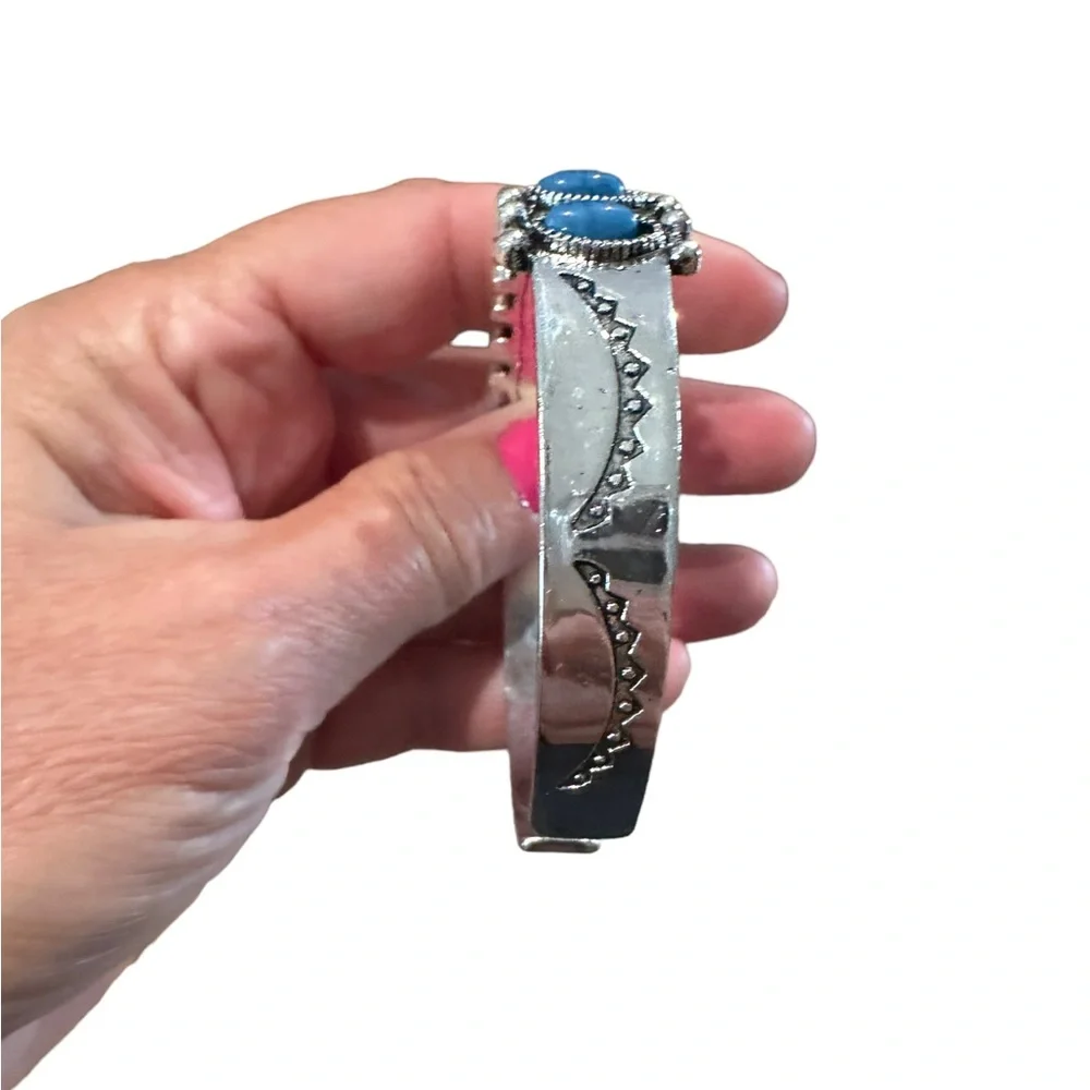 Boho Vintage Silver and Deep Blue Turquoise cuff Bracelet